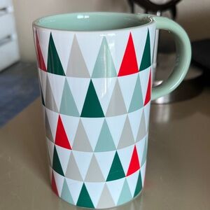 Starbucks Mint Green Handle Ceramic Mug with Red & Dark Green Triangle Pattern